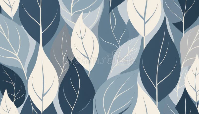 Serene Blue Leaf Pattern, Abstract Botanical Illustration with Elegant Foliage Design royalty free illustration