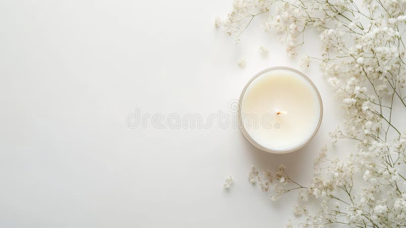 Serene Candle Mockup mit Blumendetails Eleganter weißer Hintergrund für Produktpräsentation vektor abbildung