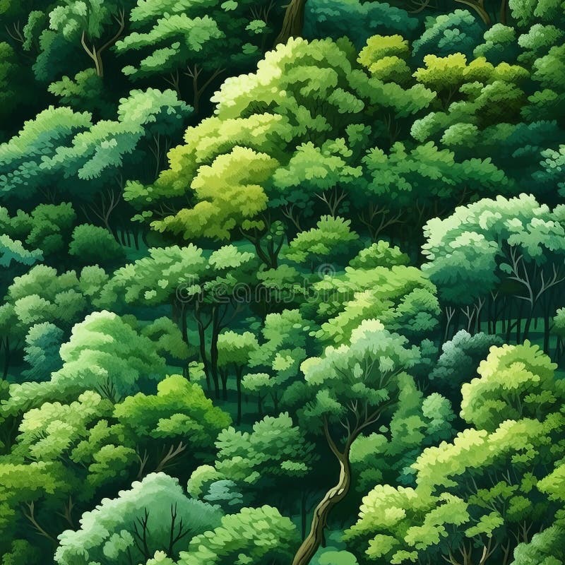 Serene and captivating seamless pattern of a lush green forest breathtaking aerial view from above stock illustration