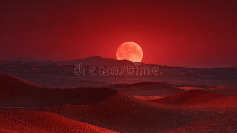 Red Moon Over Dark Rocky Landscape Stock Photos - Free & Royalty