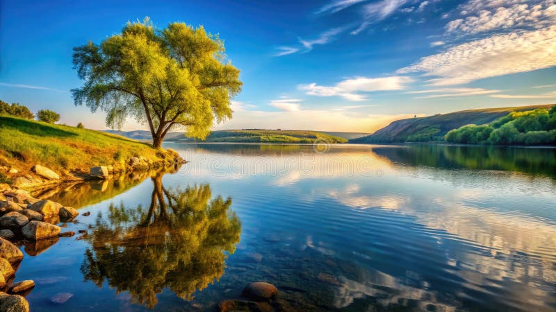 Serene dniester river minimalistyczna podróż przez europy wschodnie nietknięte piękno royalty ilustracja
