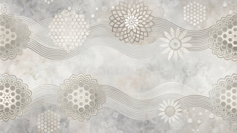 Serene floral mandala design with abstract wave patterns on a textured background. Generative AI royalty free illustration