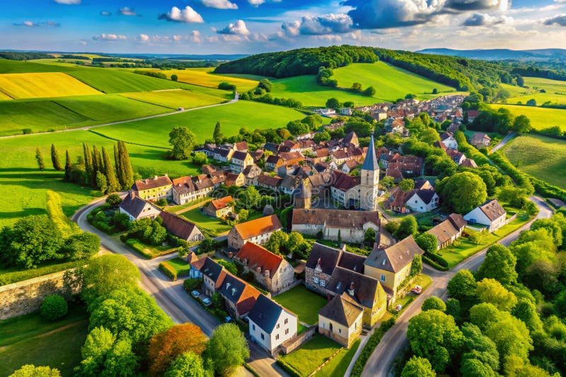 Serene French Countryside Aerial Panoramic View of Chaussyen Vexin lede France Francja Picturesque Landscape Expanse ilustracji