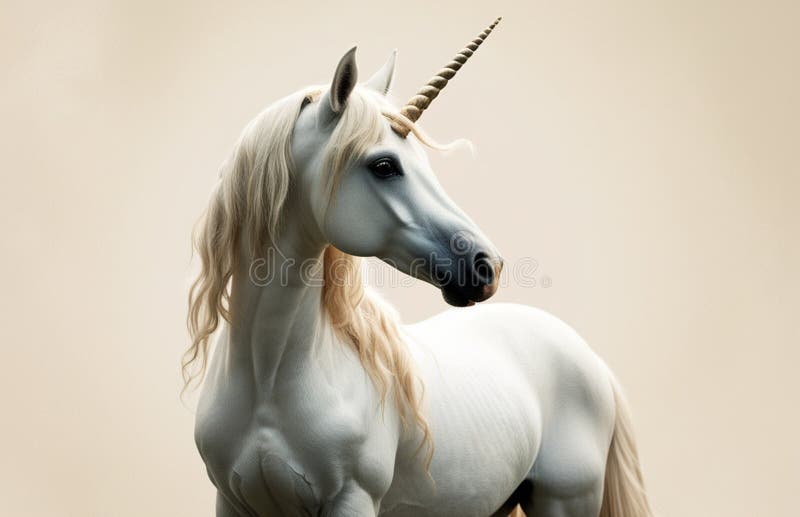 Serene majestic unicorn mot en grå bakgrund royaltyfri illustrationer