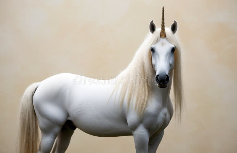 Serene majestic unicorn mot grå bakgrund stock illustrationer