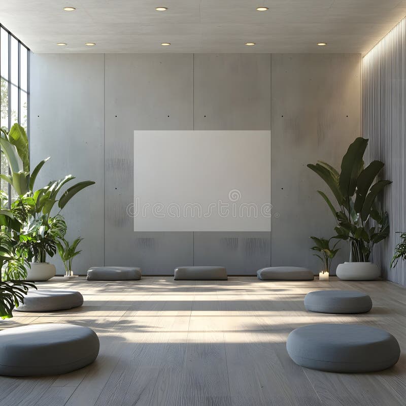 Serene minimalist joga studio 3d render mockup ilustracji