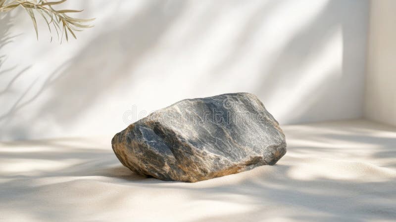 Serene Minimalist Rock on Sand with Soft Light and Shadow royalty free illustration