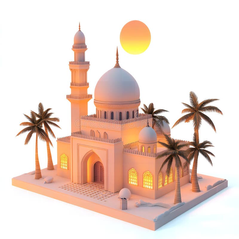 Serene Moschee bei Sunset Islamic Architecture 3D Render friedliche Szene vektor abbildung