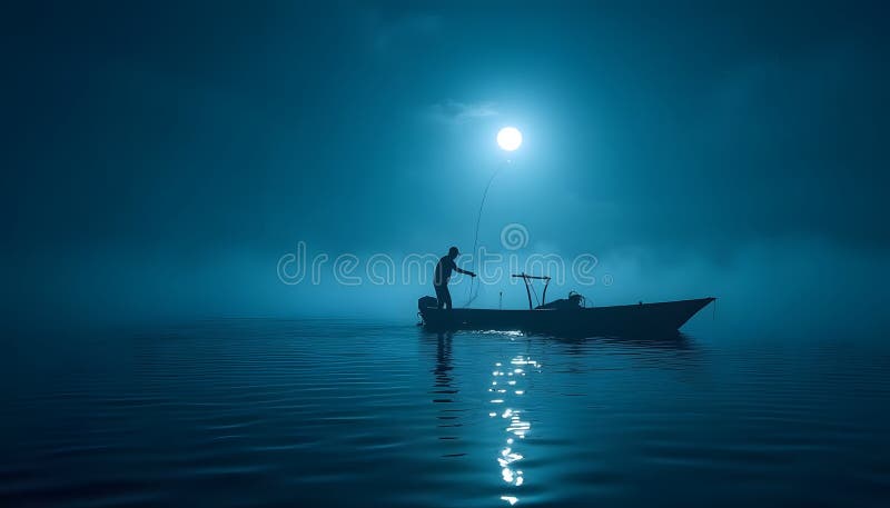 Night Fisherman at Sea stock photos