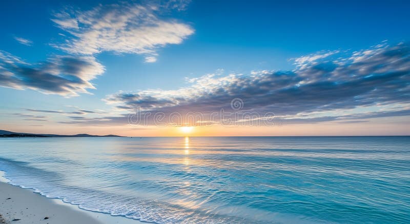 Serene ocean scene featuring a tranquil beach with gentle waves lapping against royalty free illustration