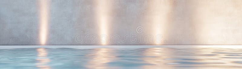 A serene setting features a smooth concrete backdrop illuminated by gentle light reflections on soft rippling water. The royalty free stock photos