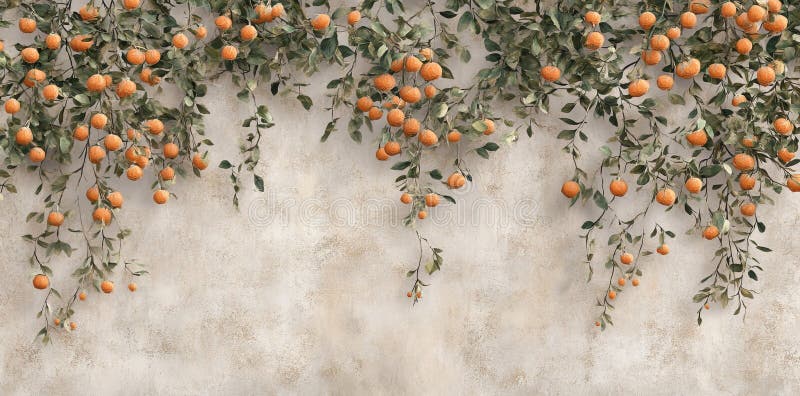 A serene setting features a textured beige wall framed by vibrant hibiscus flowers and lush greenery. stock photo