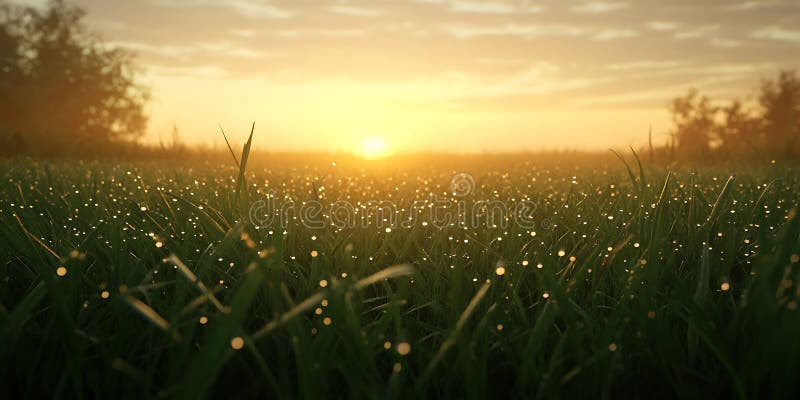 Serene Sunrise DewKissed Field at Dawn stock abbildung