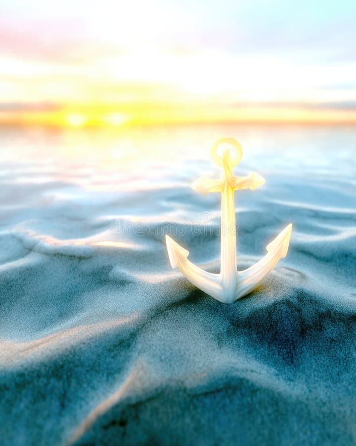 Serene Sunset Beach Scene with Anchor vector illustration