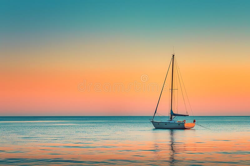 Serene sunset segelboat Sea fredlig kvällssäsong stock illustrationer