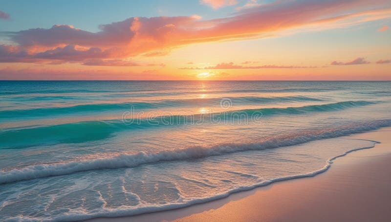 Serene Sunset пляж океан волны рай иллюстрация вектора