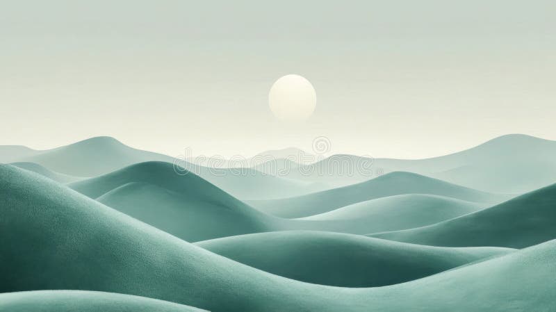 Serene Teal Hills under the Pale Sun ilustracji
