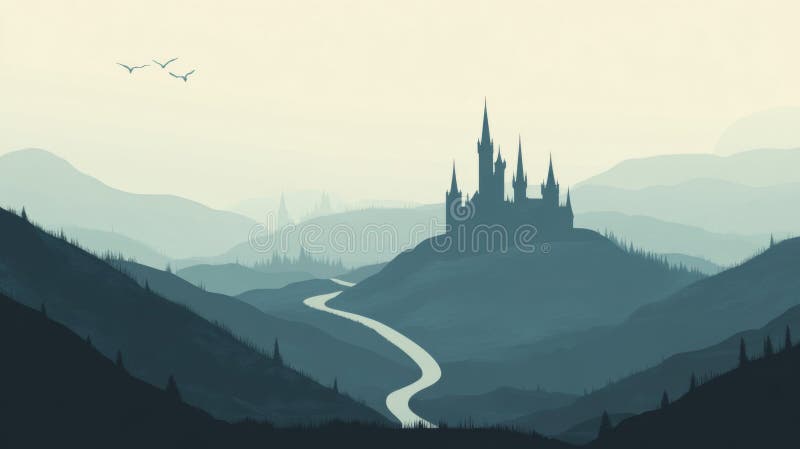Serene Teal Valley Landscape royalty ilustracja