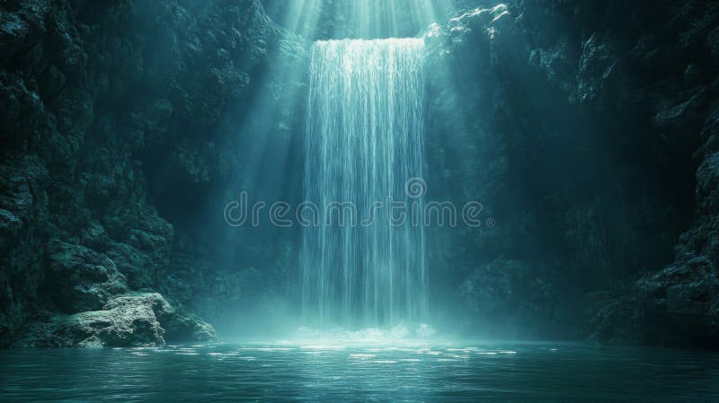Serene Teal Waterfall in Lush Tropical Forest ilustracja wektor