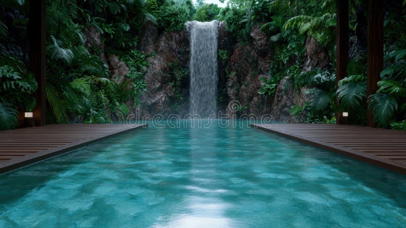 Serene tropical waterfall and pool royalty free illustration