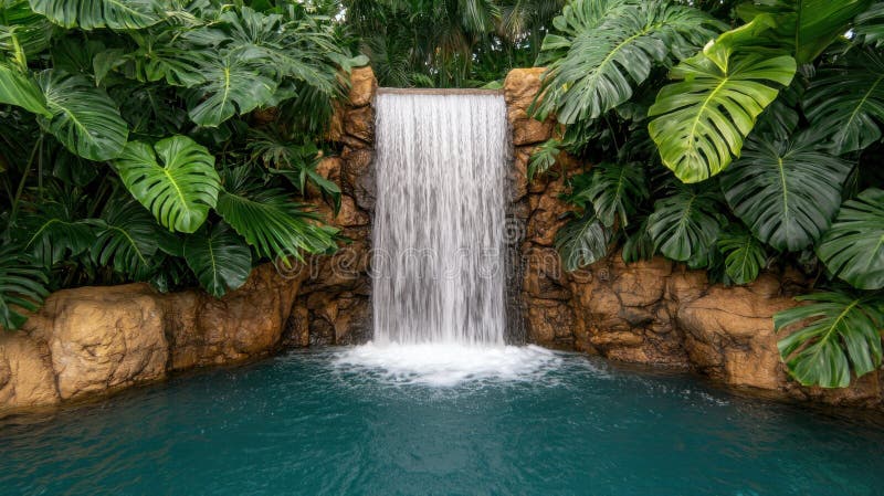 Serene Tropical Waterfall Pool Oasis royalty free illustration