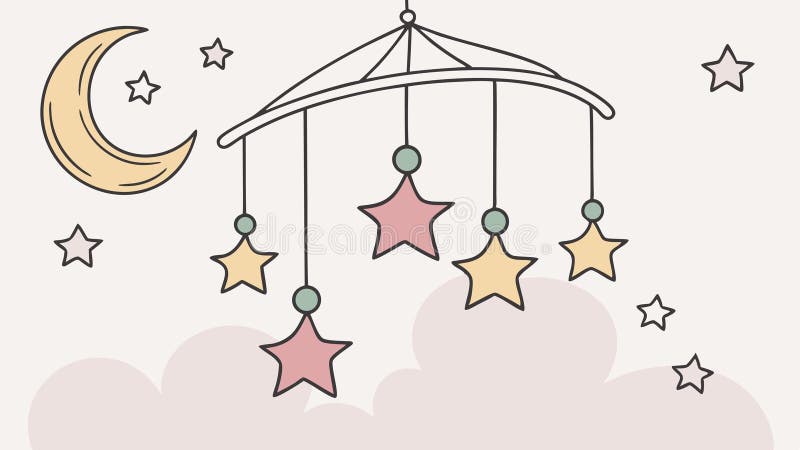 Nursery Baby Mobile with Stars and Moon, Peaceful Sleep Aid, vector design Generative AI stock illustration