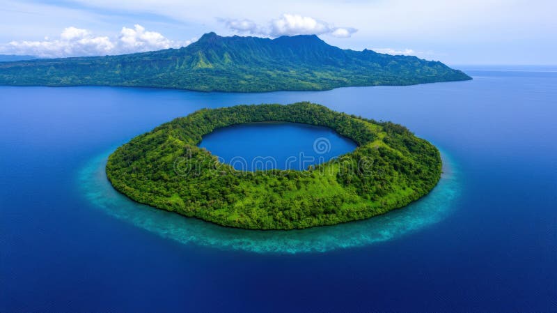 Serene Volcanic Island Oasis: A Tropical Paradise stock illustration