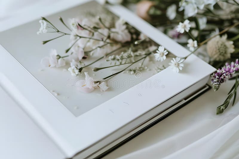 Serene White Album Wyświetla Delikatne kwiaty w stroju tworząc Botaniczny arcydzieło Spokojnego pokazu piękności ilustracji