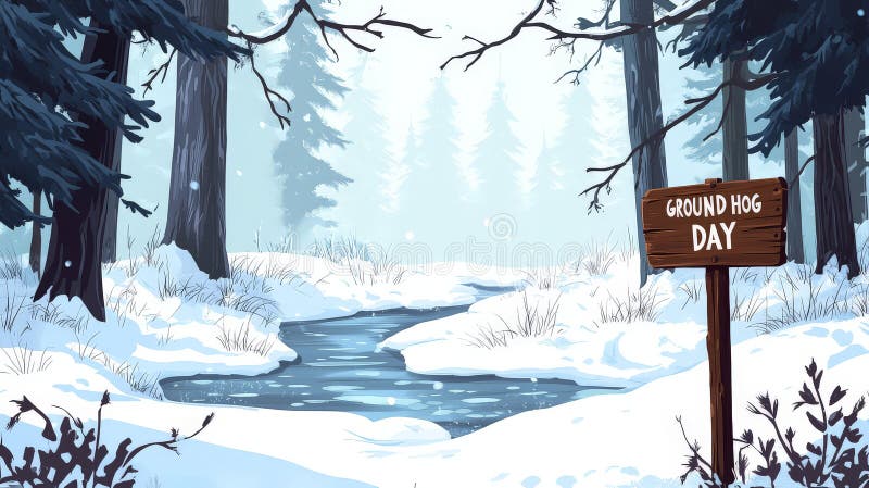 Serene Winter Forest for Groundhog Day royalty ilustracja