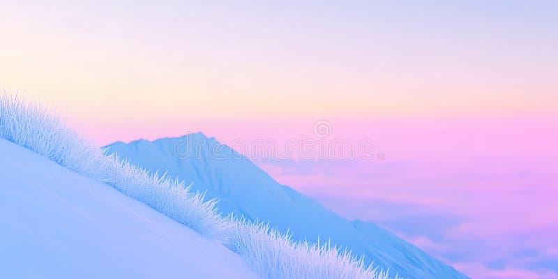 Serene Winter Mountain Landschaft Pastel Sky Schnee und Frost bedeckte Gras stock abbildung