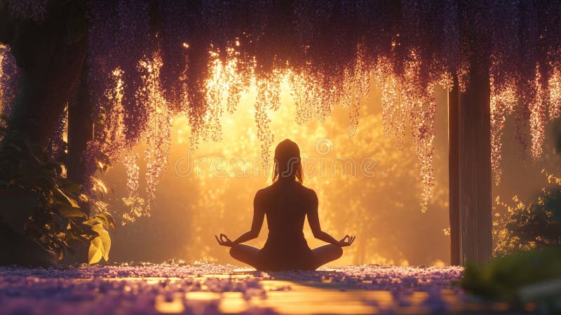 Serenità nella fioritura dei fiori durante una tranquilla sessione di meditazione immagine stock libera da diritti