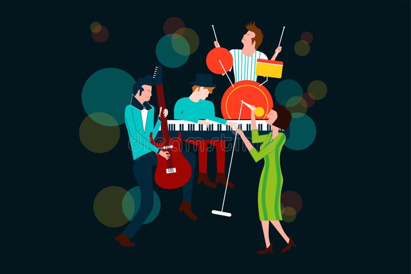 Serie av musikkonsertsammansättning med män och kvinnor som sjunger och spelar den elektriska gitarren, pianot och valsen royaltyfri illustrationer Serie av musikkonsertsammansättning med män och kvinnor som sjunger och spelar den elektriska gitarren, pianot och valsen royaltyfri illustrationer