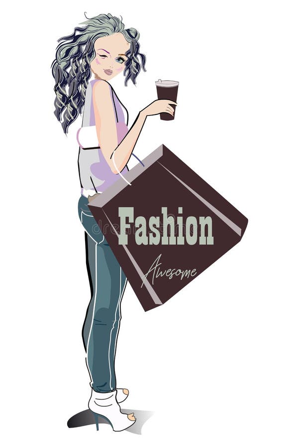 Serie de bosquejos lindos de las muchachas de la moda con los accesorios Mujeres hermosas con una taza de café y un bolso que hac libre illustration Serie de bosquejos lindos de las muchachas de la moda con los accesorios Mujeres hermosas con una taza de café y un bolso que hac libre illustration