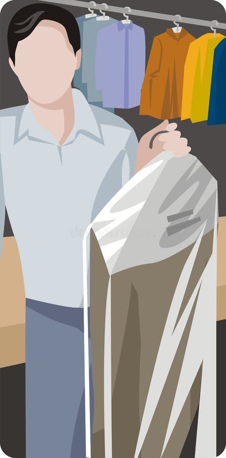 Vector illustration of a clothes salesman. May be used also for a dry cleaning worker. Vector illustration of a clothes salesman. May be used also for a dry cleaning worker.