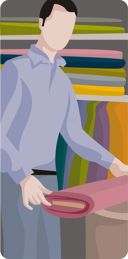 Vector illustration of a cloth and fabric salesman. Vector illustration of a cloth and fabric salesman.
