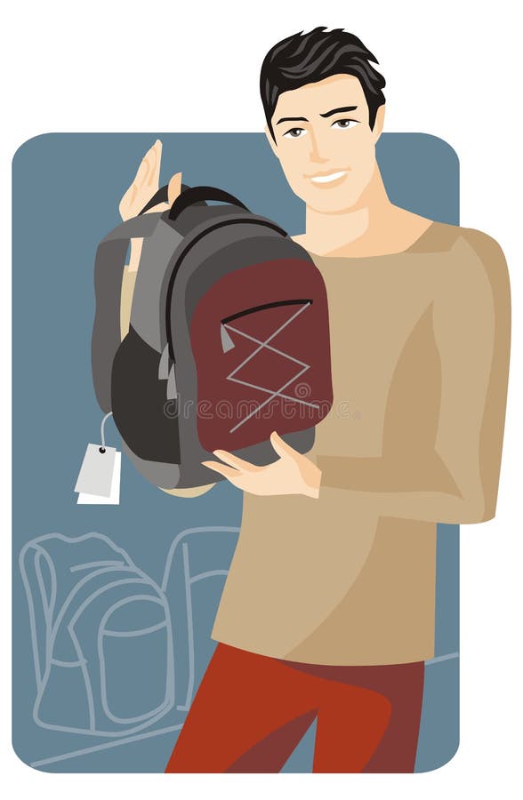 Vector illustration of a young shopping man, holding a rucksack. Vector illustration of a young shopping man, holding a rucksack.