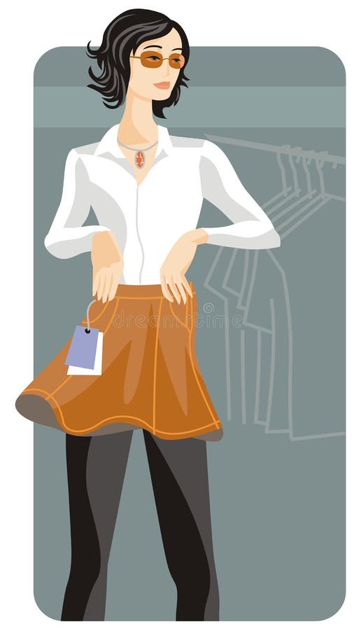 Vector illustration of a pretty shopping girl in a clothing store. Vector illustration of a pretty shopping girl in a clothing store.