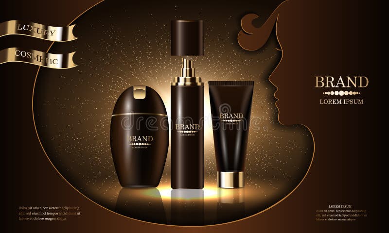 Serie del prodotto di bellezza dei cosmetici, sciampo premio della crema dello spruzzo del corpo per cura di pelle, presentazione royalty illustrazione gratis