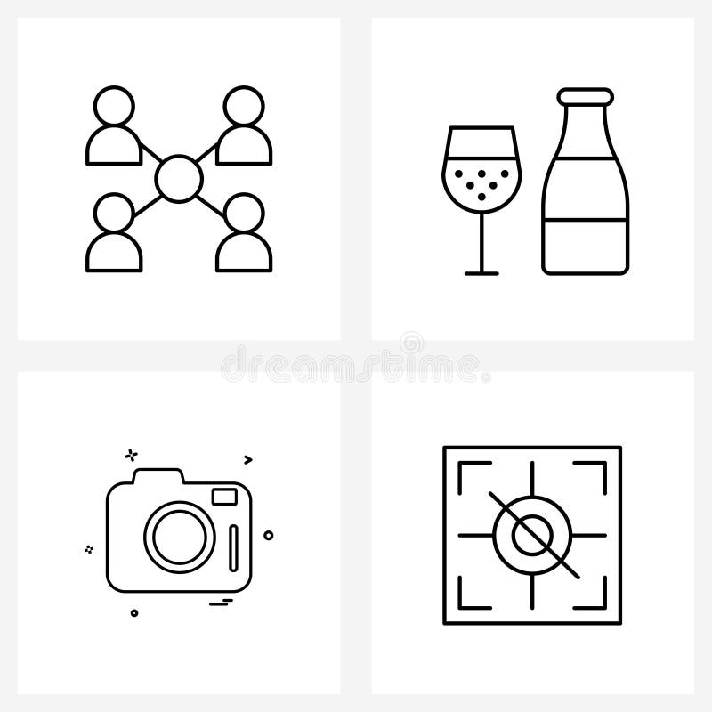 4 Universal Line Icon Pixel Perfect Symbols of business, lady, team, engagements, camera Vector Illustration. 4 Universal Line Icon Pixel Perfect Symbols of business, lady, team, engagements, camera Vector Illustration