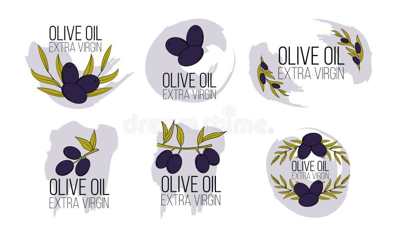 Serie di loghi di olio di oliva in stile cartone animato Illustrazione vettoriale per progettazione, web e decorazione illustrazione di stock Serie di loghi di olio di oliva in stile cartone animato Illustrazione vettoriale per progettazione, web e decorazione illustrazione di stock
