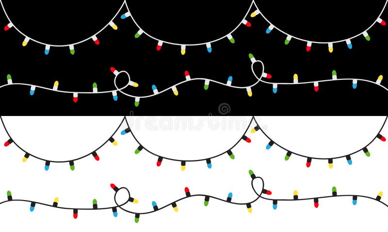 Serie di luce di natale. fari di fiato di corde colorate. decorazione di xmas festività delle vignette. ghirlanda con lampadina. a illustrazione vettoriale