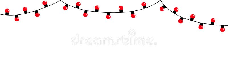 Serie di luce di natale. luci di fiamma di una stringa di colore rosso. linea di garland a lampadina. cartellone con le vignette p illustrazione vettoriale