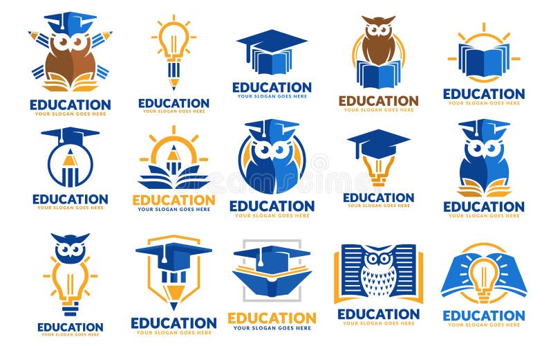 Serie di modelli di progettazione del logo didattico, modello di progettazione del logo didattico illustrazione vettoriale