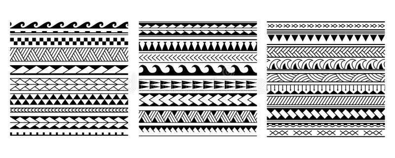 Serie di pattern di etnia vettoriale senza interruzioni in stile tatuaggio maori Confine geometrico con elementi etnici decorativ