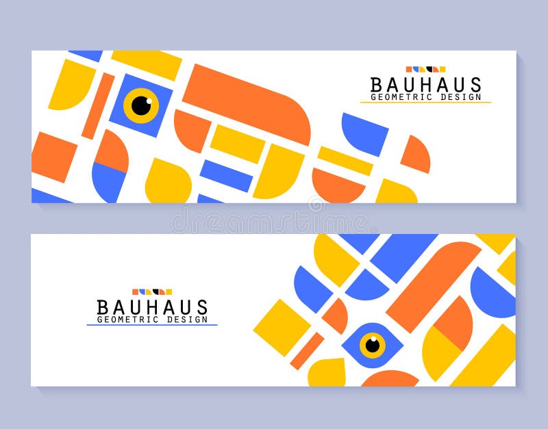 Serie di volantini stile bauhaus. forme 2d geometriche astratte con occhio moderno. set di modelli Web con moduli semplicemente co illustrazione vettoriale