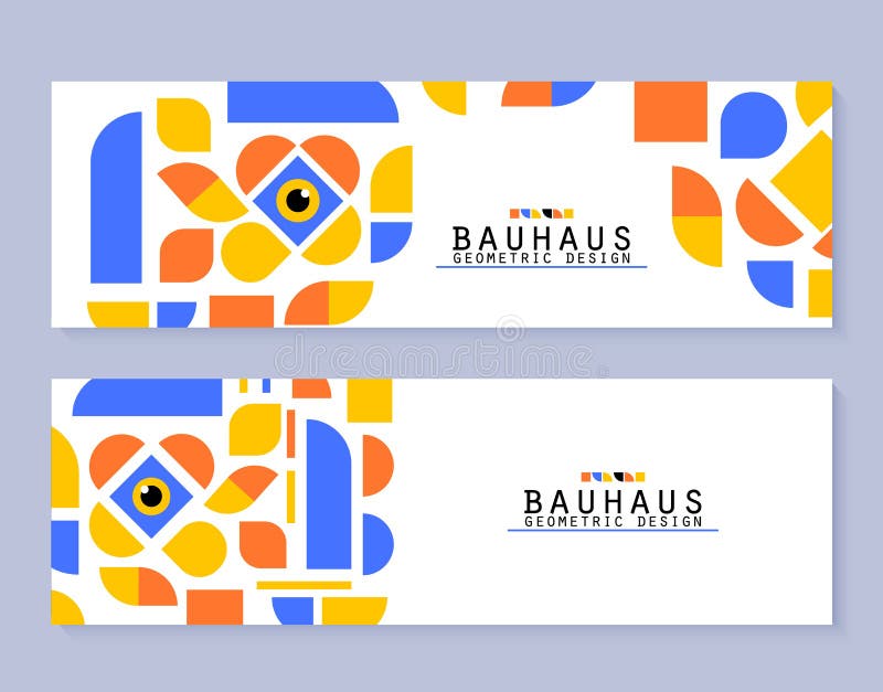 Serie di volantini stile bauhaus. forme 2d geometriche astratte con occhio moderno. set di modelli Web con moduli semplicemente co illustrazione di stock