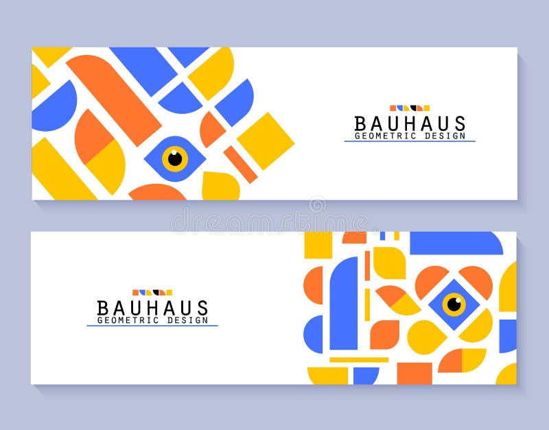Serie di volantini stile bauhaus. forme 2d geometriche astratte con occhio moderno. set di modelli Web con moduli semplicemente co illustrazione vettoriale