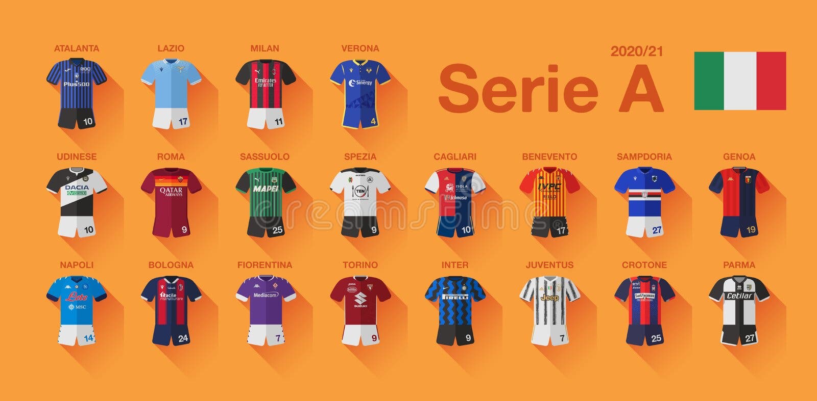 Vector set of 100 Italian football club's logos including Serie A, Serie B  and Serie C vector de Stock