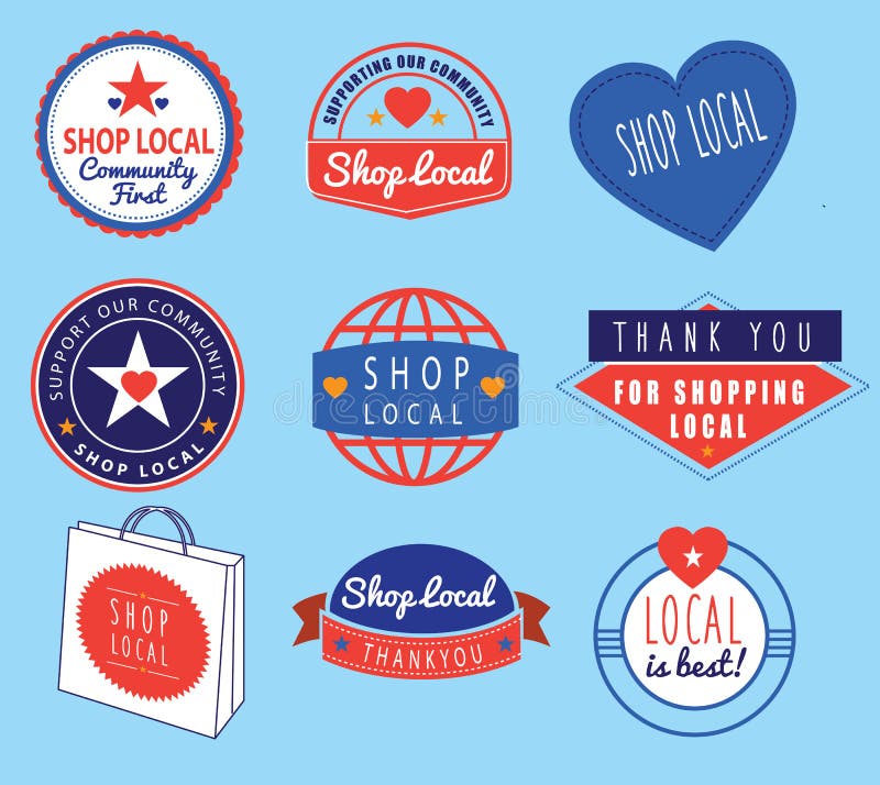 Serier av retro logoer för tappning som baseras på, shoppar lokalt tema stock illustrationer Serier av retro logoer för tappning som baseras på, shoppar lokalt tema stock illustrationer