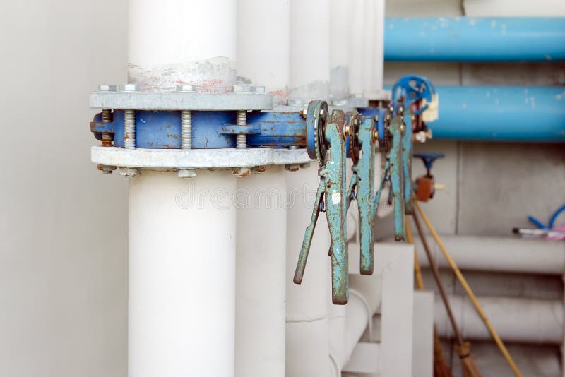 Series of butterfly valves on supply water piping royalty free stock images